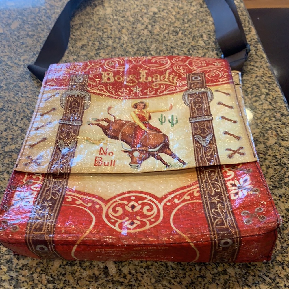 BLUE Q western small tote bag with vintage photos of cowgirls rodeo strap